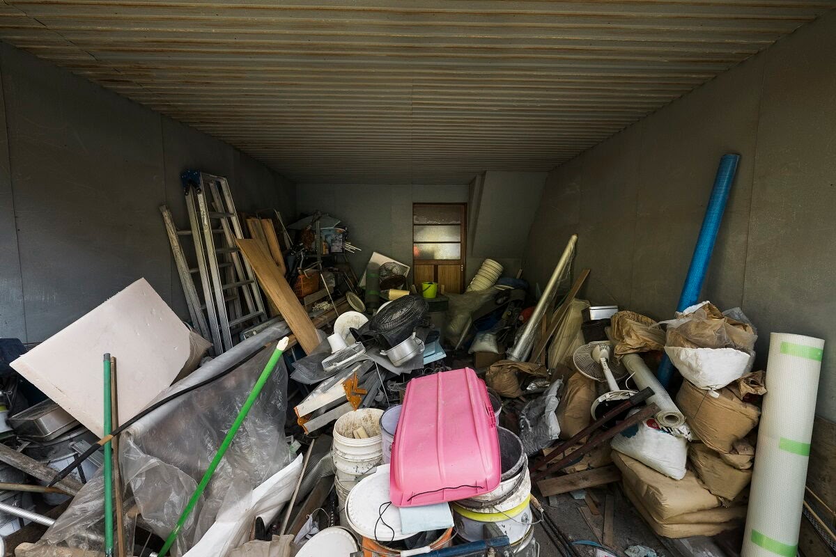 Storage space filled with commercial junk and debris